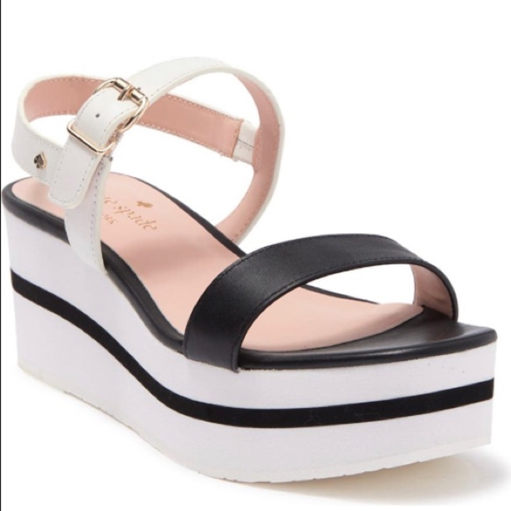 🌻Authentic Kate ♠️ Spade NY Navy & White Leather Platform Sandal Sz. 8B EU 38.5 - Picture 6 of 13
